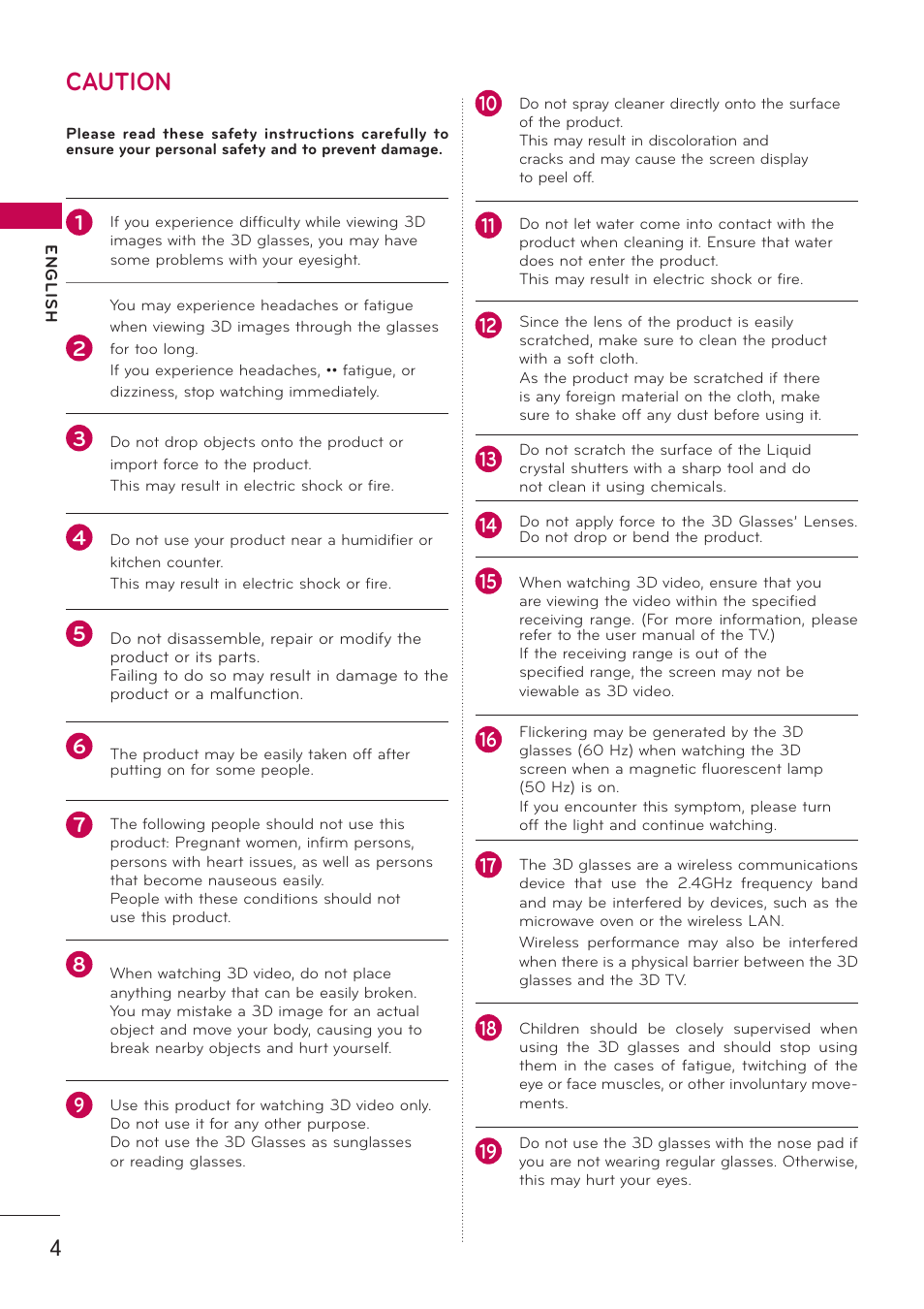 Caution | LG AG-S350 User Manual | Page 4 / 6
