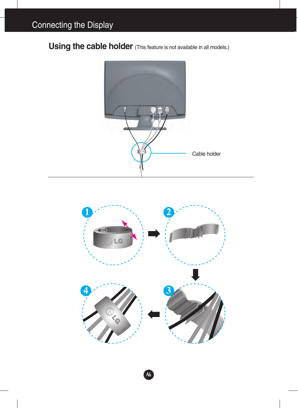Using the cable holder, Connecting the display | LG W2453V-PF User Manual | Page 7 / 26