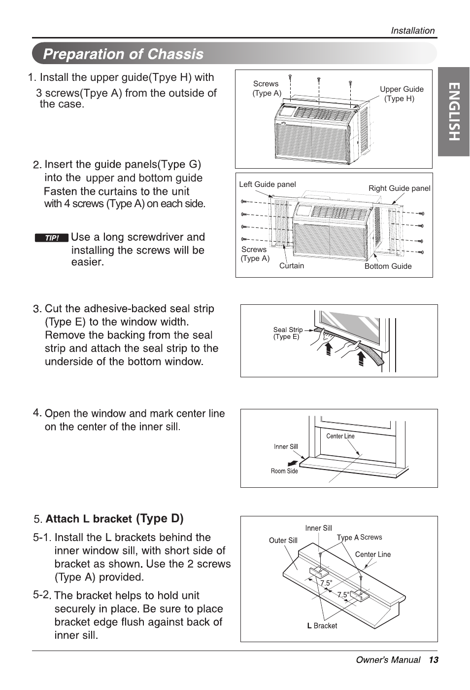 Type d), Install the upper guide(tpye h) with the case, 3 screws(tpye a) from the outside of | LG LW5013 User Manual | Page 13 / 40