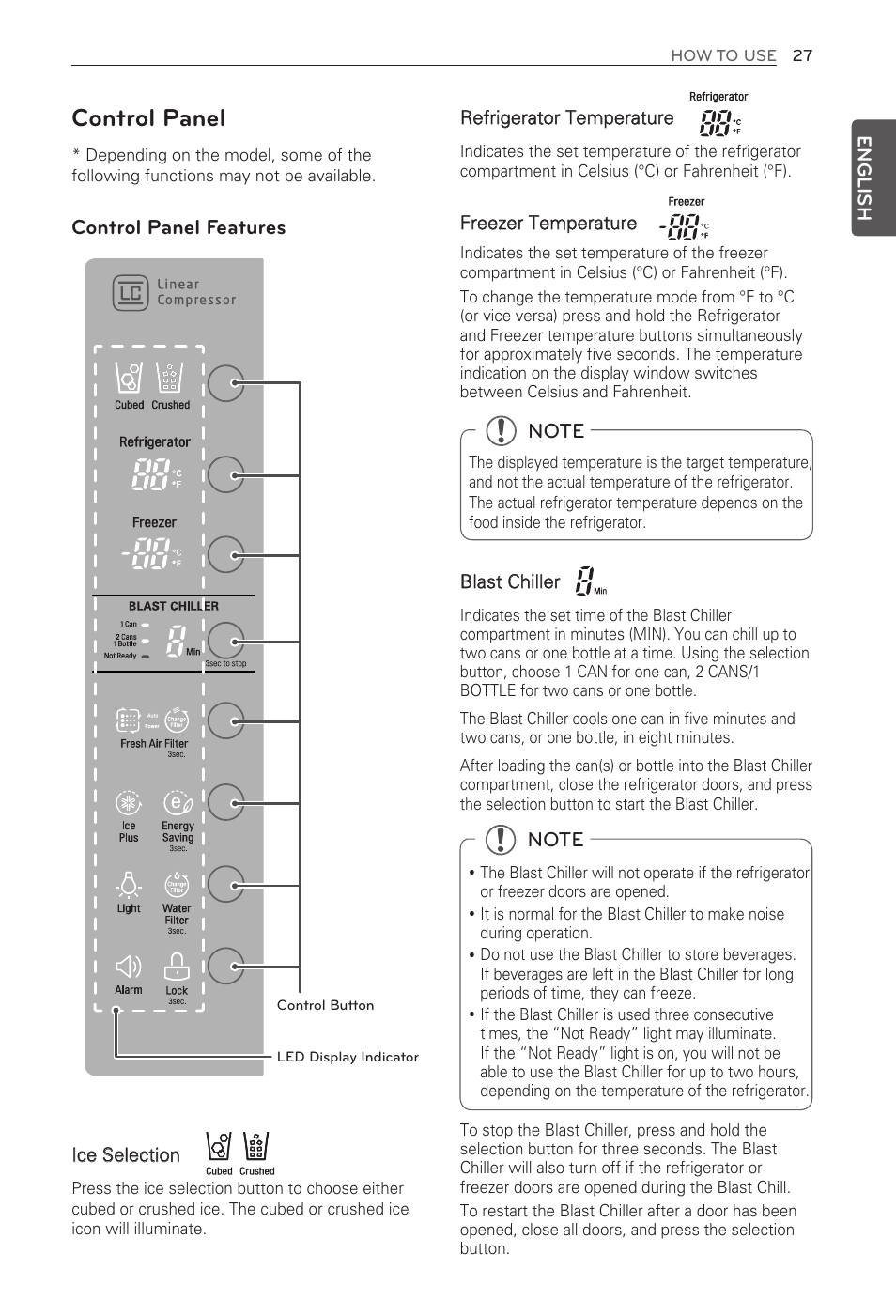 Control panel, Control panel features | LG LFX31935ST User Manual | Page 27 / 61