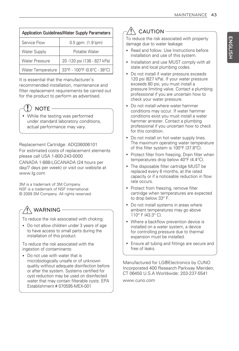 Warning, Caution, English | LG LFX31935ST User Manual | Page 43 / 61