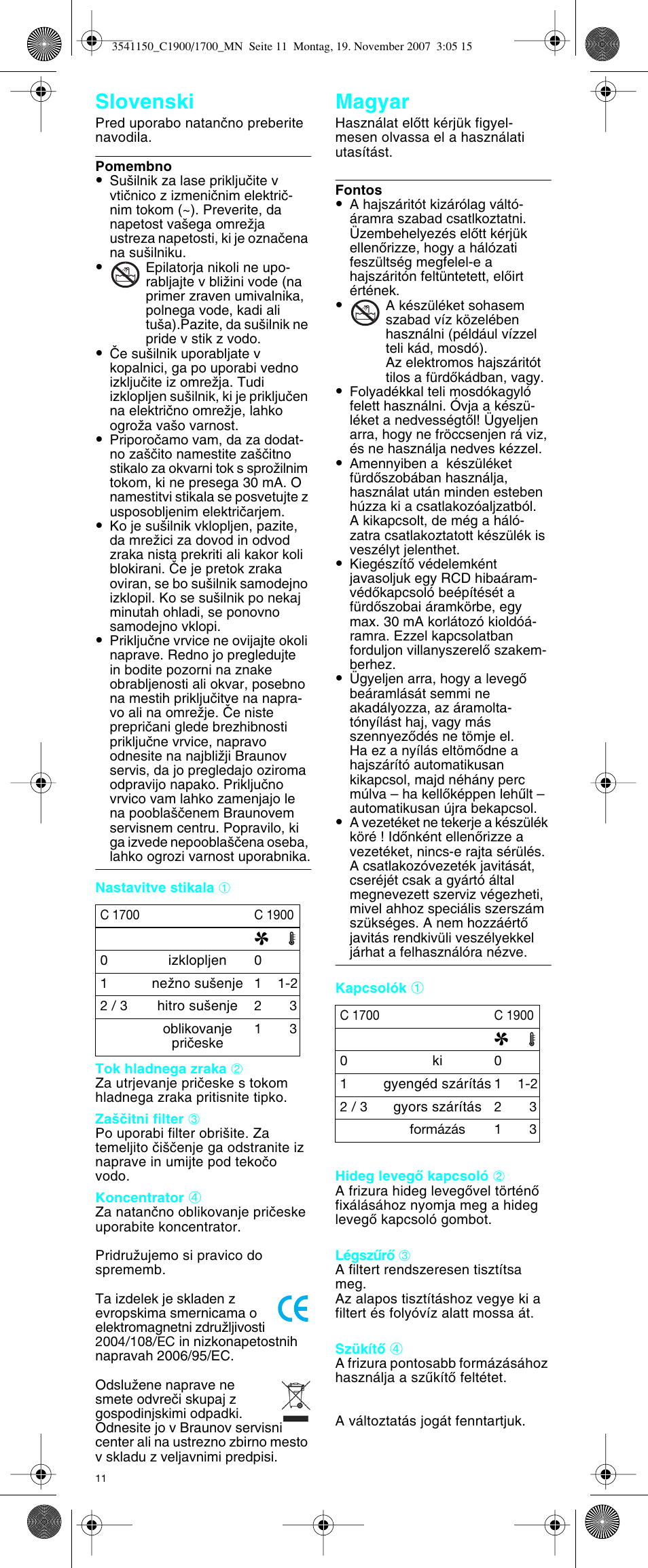 Slovenski magyar | Braun C1900 creation User Manual | Page 11 / 20