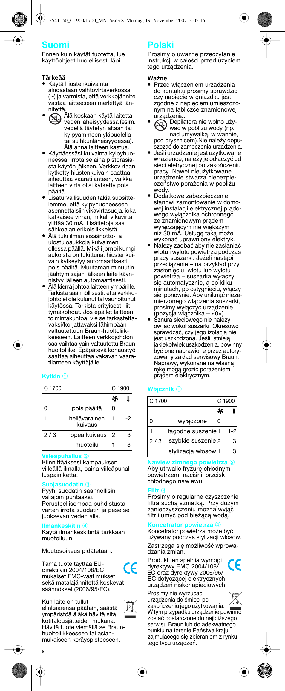 Suomi polski | Braun C1900 creation User Manual | Page 8 / 20