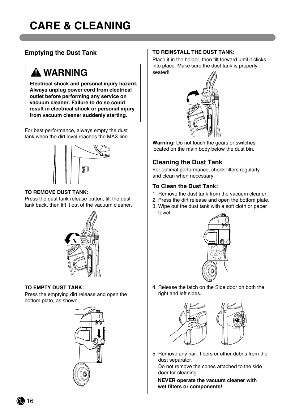 Care & cleaning, Warning | LG LUV200R User Manual | Page 17 / 75