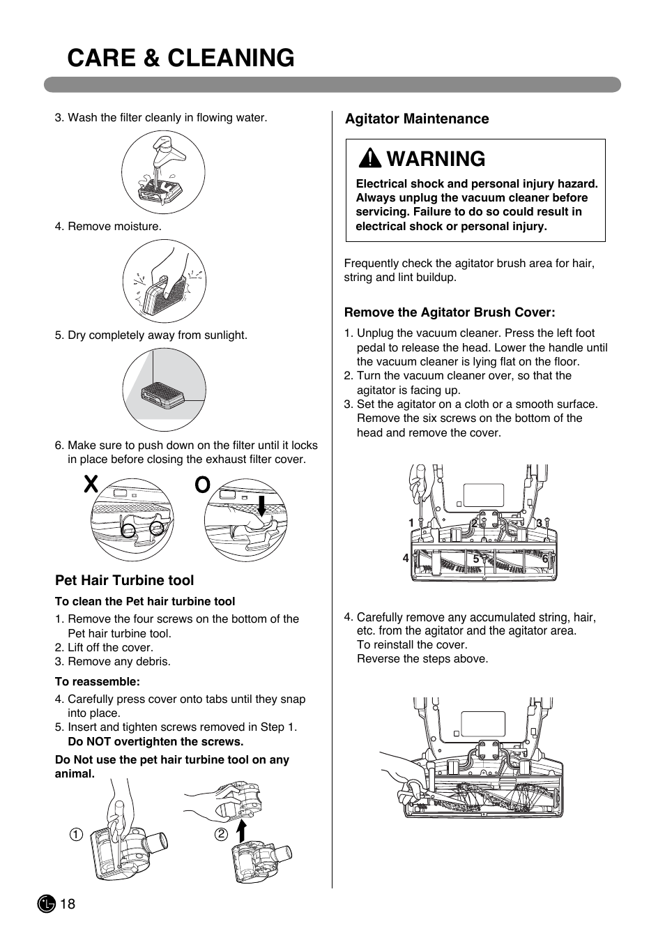 Care & cleaning, Warning | LG LUV200R User Manual | Page 19 / 75