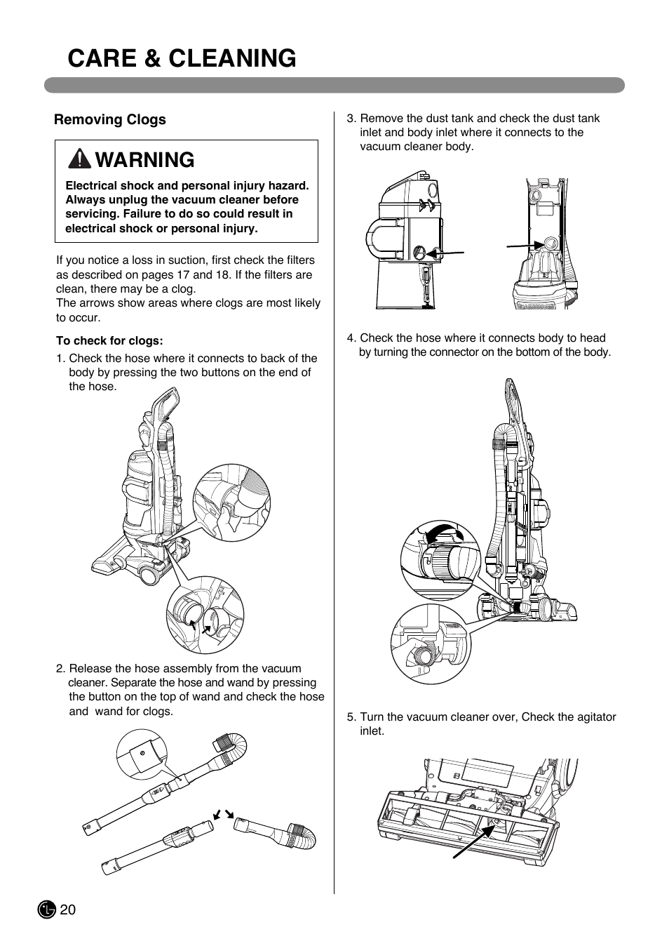 Care & cleaning, Warning | LG LUV200R User Manual | Page 21 / 75