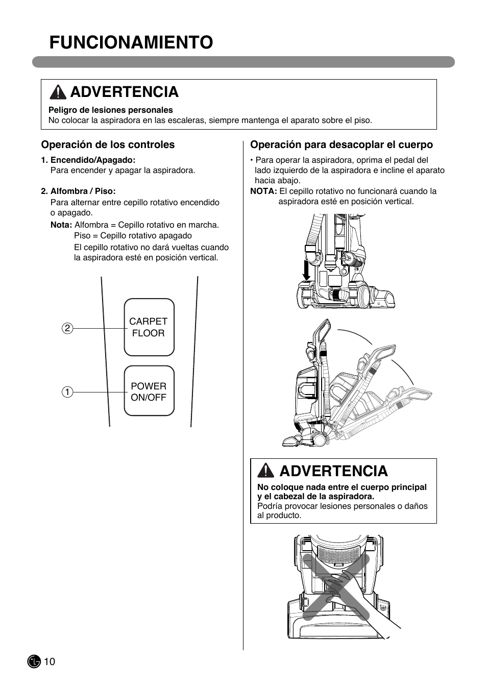 Funcionamiento, Advertencia | LG LUV200R User Manual | Page 35 / 75