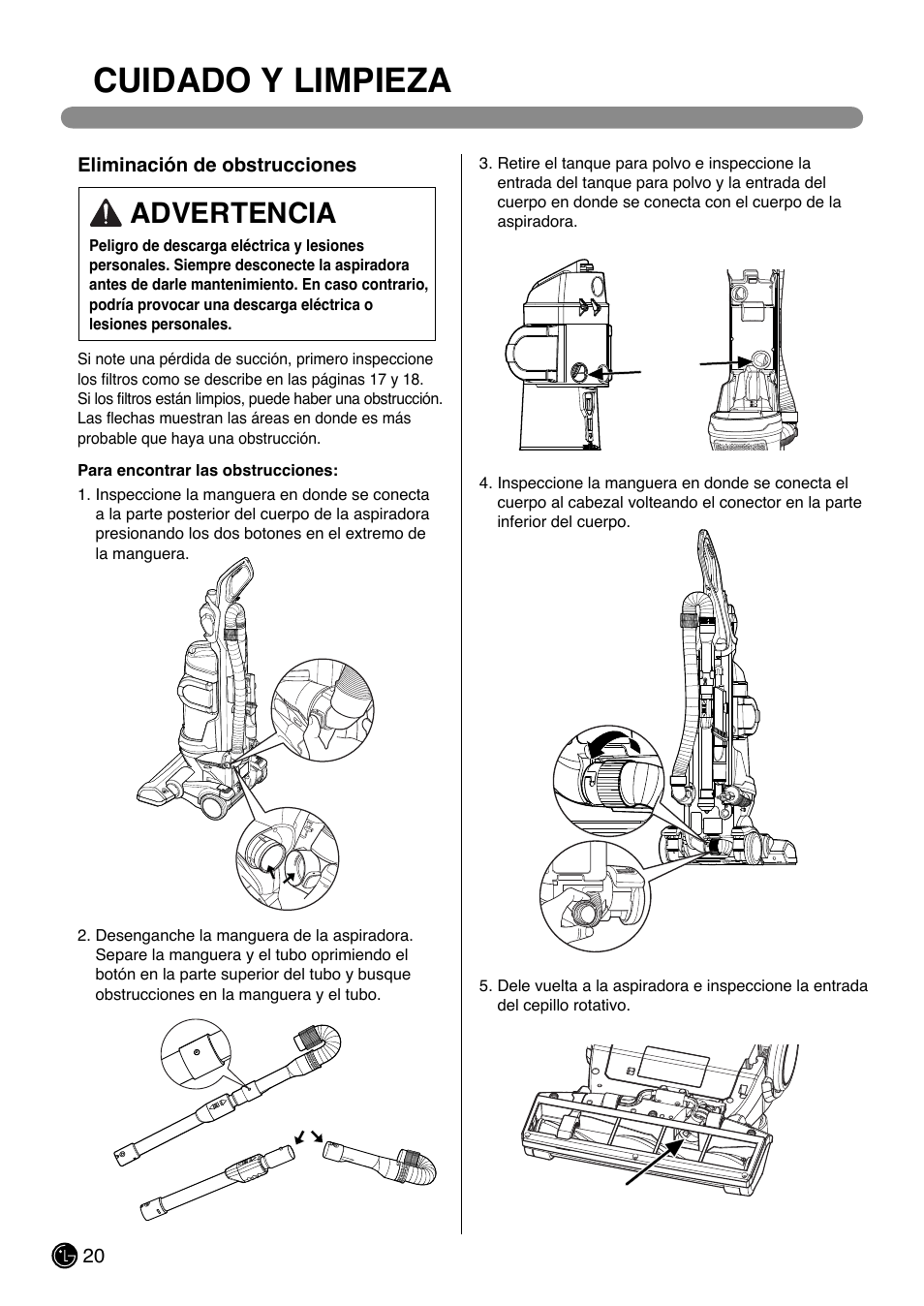 Cuidado y limpieza, Advertencia | LG LUV200R User Manual | Page 45 / 75