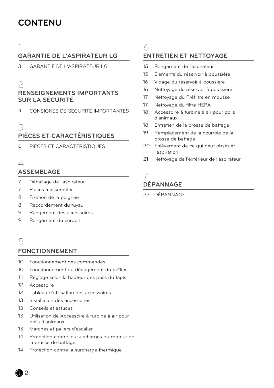 Contenu | LG LUV200R User Manual | Page 51 / 75