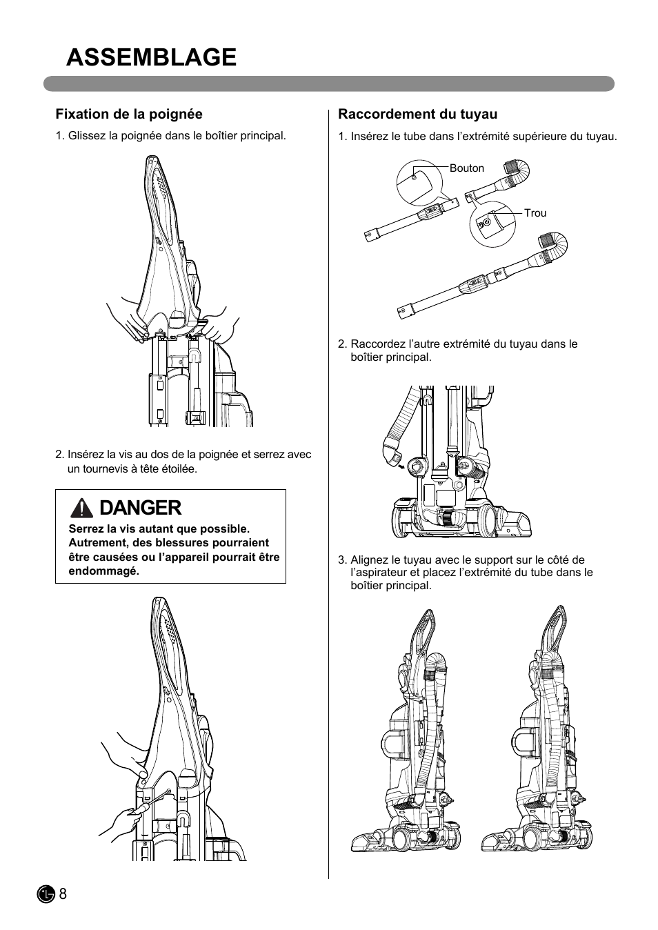 Assemblage, Danger | LG LUV200R User Manual | Page 57 / 75