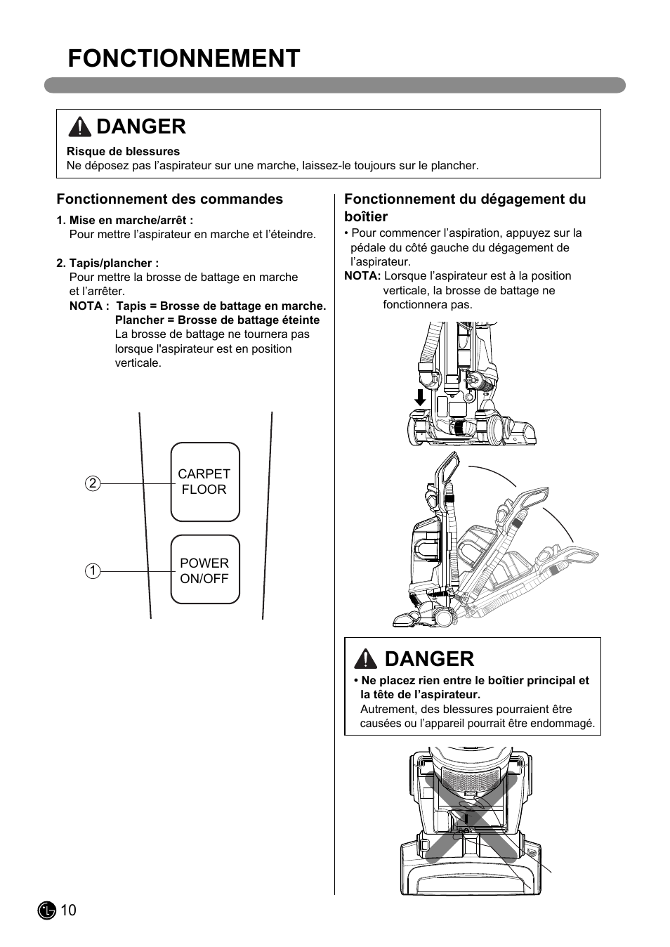 Fonctionnement, Danger | LG LUV200R User Manual | Page 59 / 75