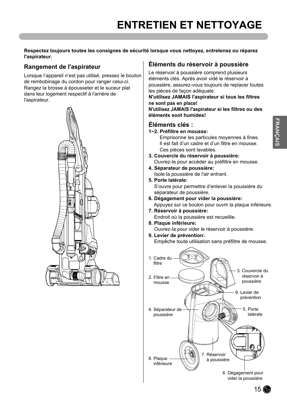 Entretien et nettoyage | LG LUV200R User Manual | Page 64 / 75