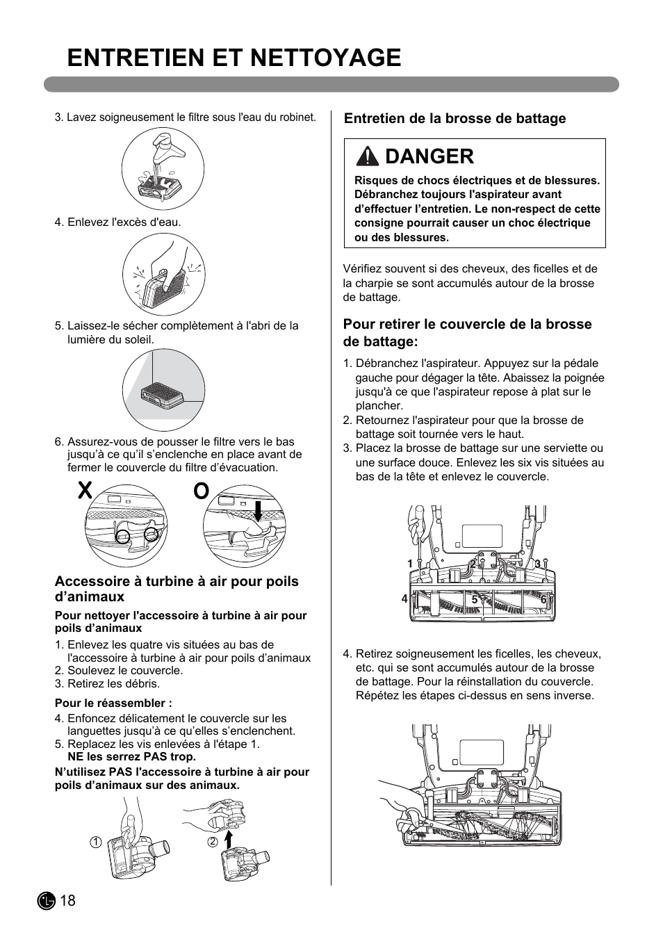 Entretien et nettoyage, Danger | LG LUV200R User Manual | Page 67 / 75