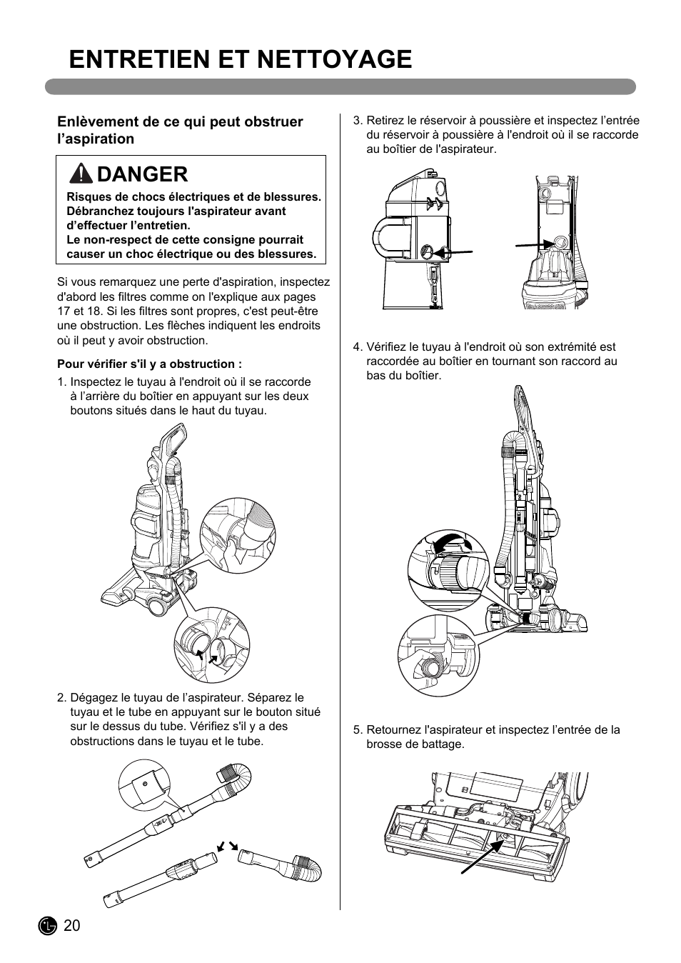 Entretien et nettoyage, Danger | LG LUV200R User Manual | Page 69 / 75
