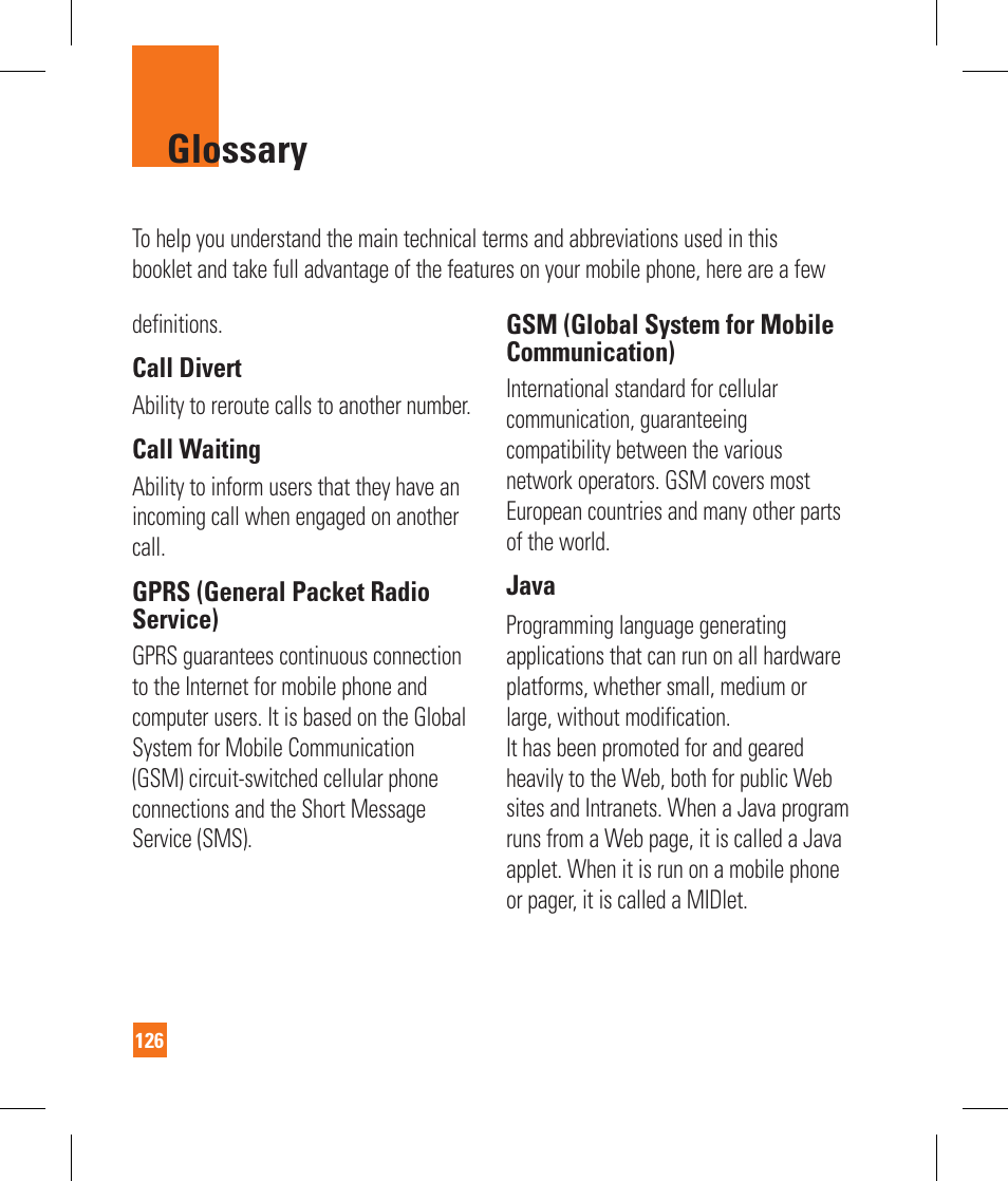 Glossary | LG CB630 User Manual | Page 130 / 294