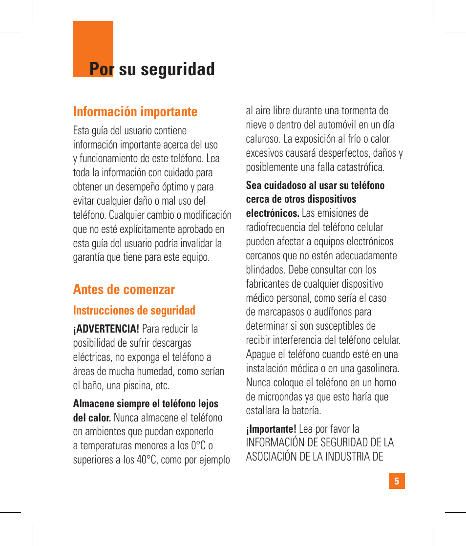 Por su seguridad, Información importante, Antes de comenzar | LG CB630 User Manual | Page 145 / 294