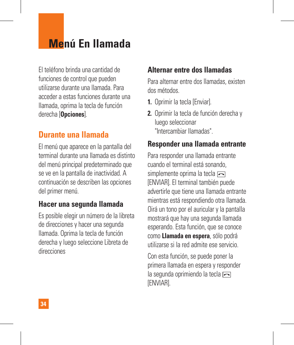 Menú en llamada, Durante una llamada | LG CB630 User Manual | Page 174 / 294
