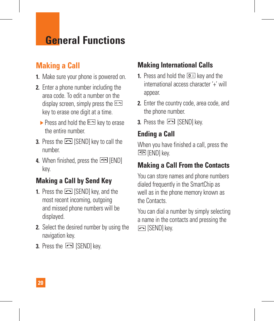 General functions, Making a call | LG CB630 User Manual | Page 24 / 294