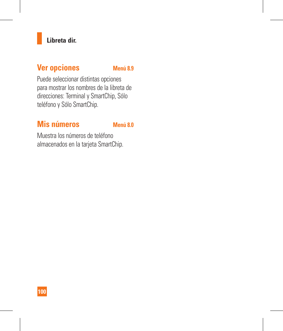 Ver opciones, Mis números | LG CB630 User Manual | Page 240 / 294