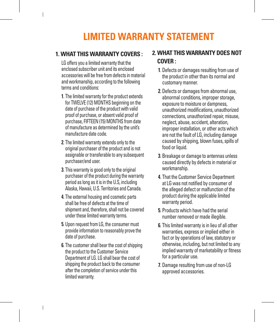 Limited warranty statement | LG CB630 User Manual | Page 3 / 294