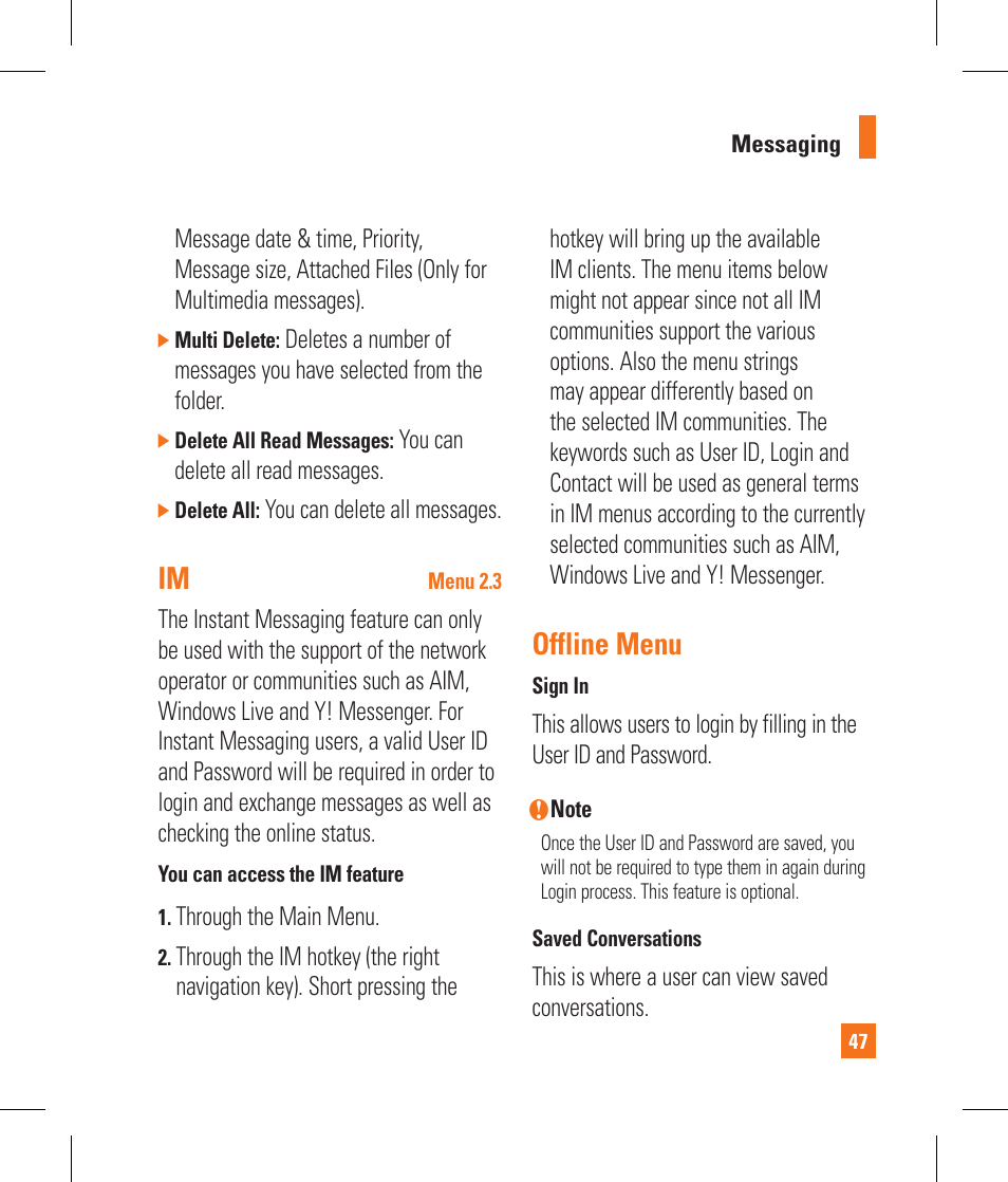 Offline menu | LG CB630 User Manual | Page 51 / 294