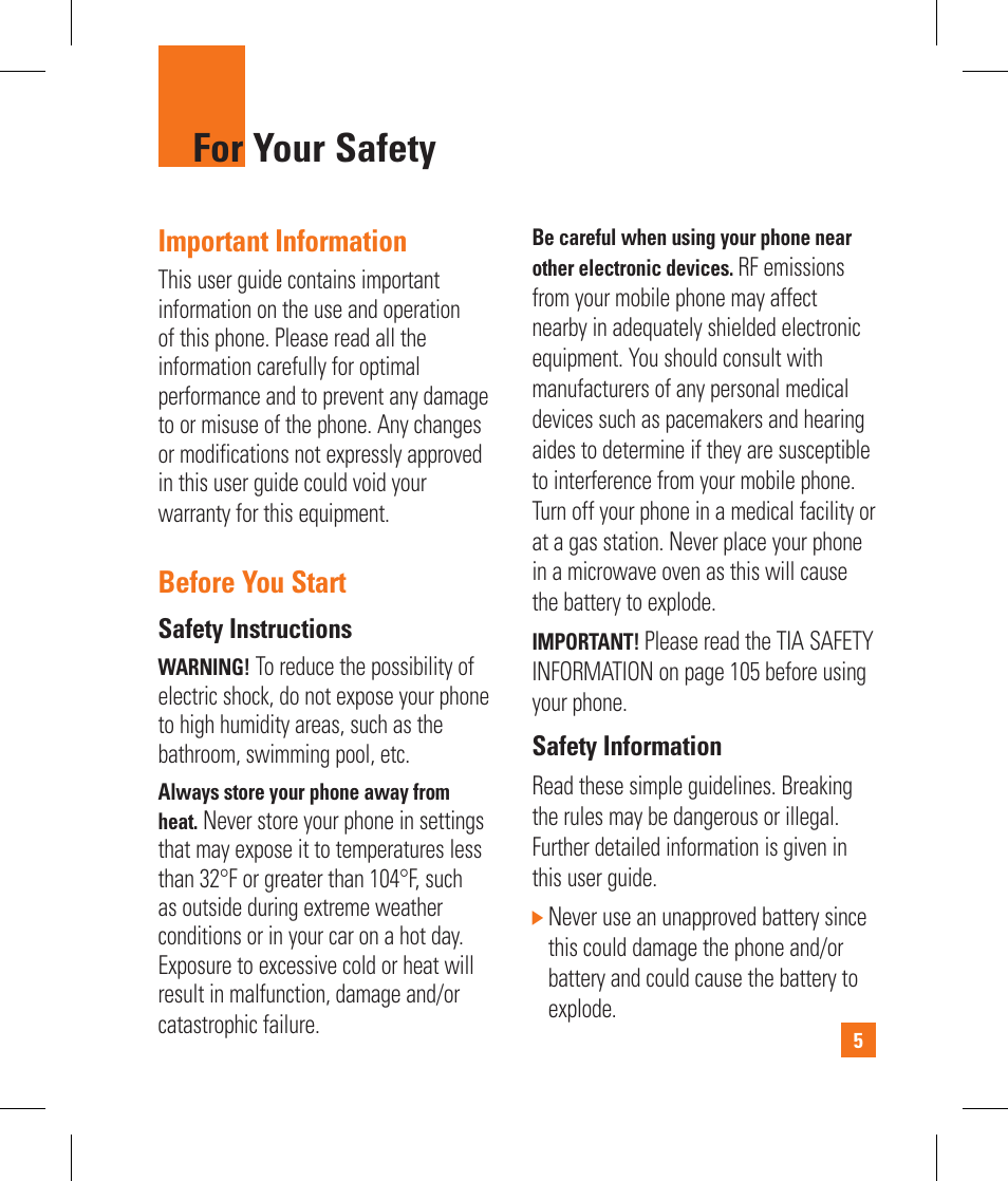 For your safety, Important information, Before you start | LG CB630 User Manual | Page 9 / 294