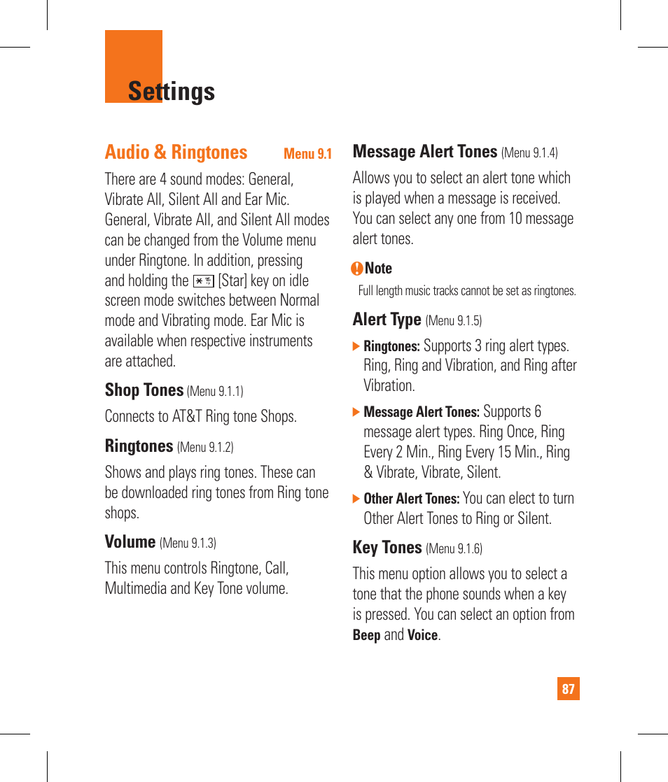 Settings, Audio & ringtones | LG CB630 User Manual | Page 91 / 294