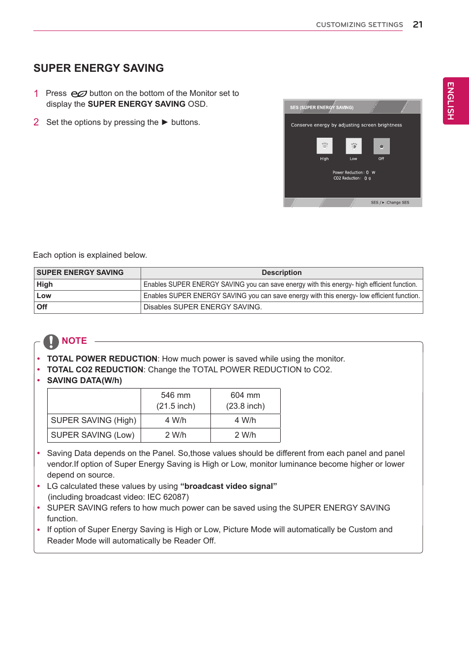 Super energy saving | LG 24MB35PU-B User Manual | Page 21 / 28