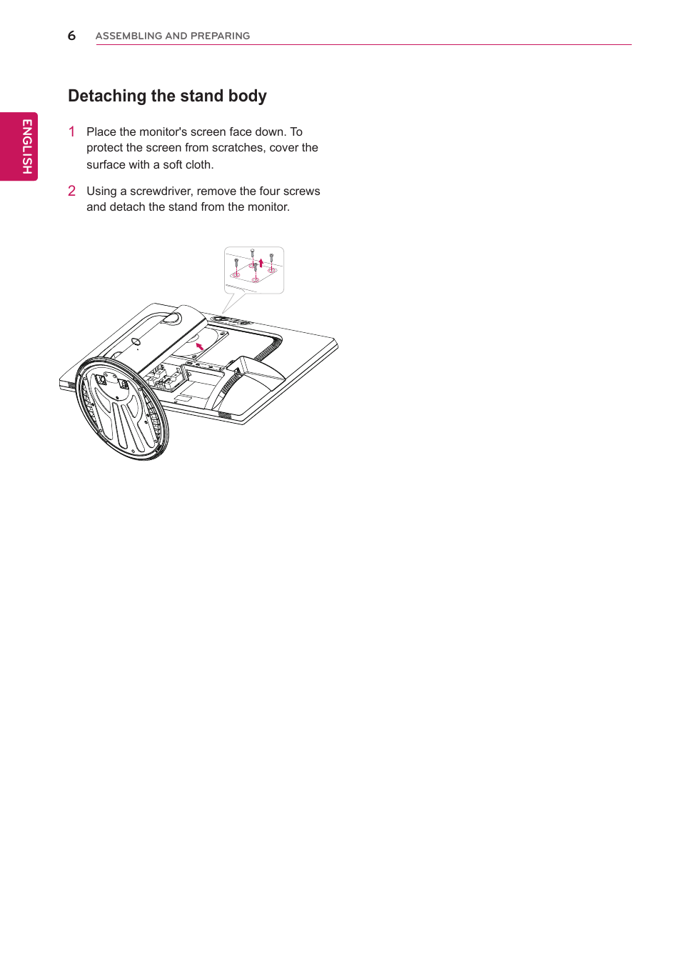 Detaching the stand body | LG 24MB35PU-B User Manual | Page 6 / 28