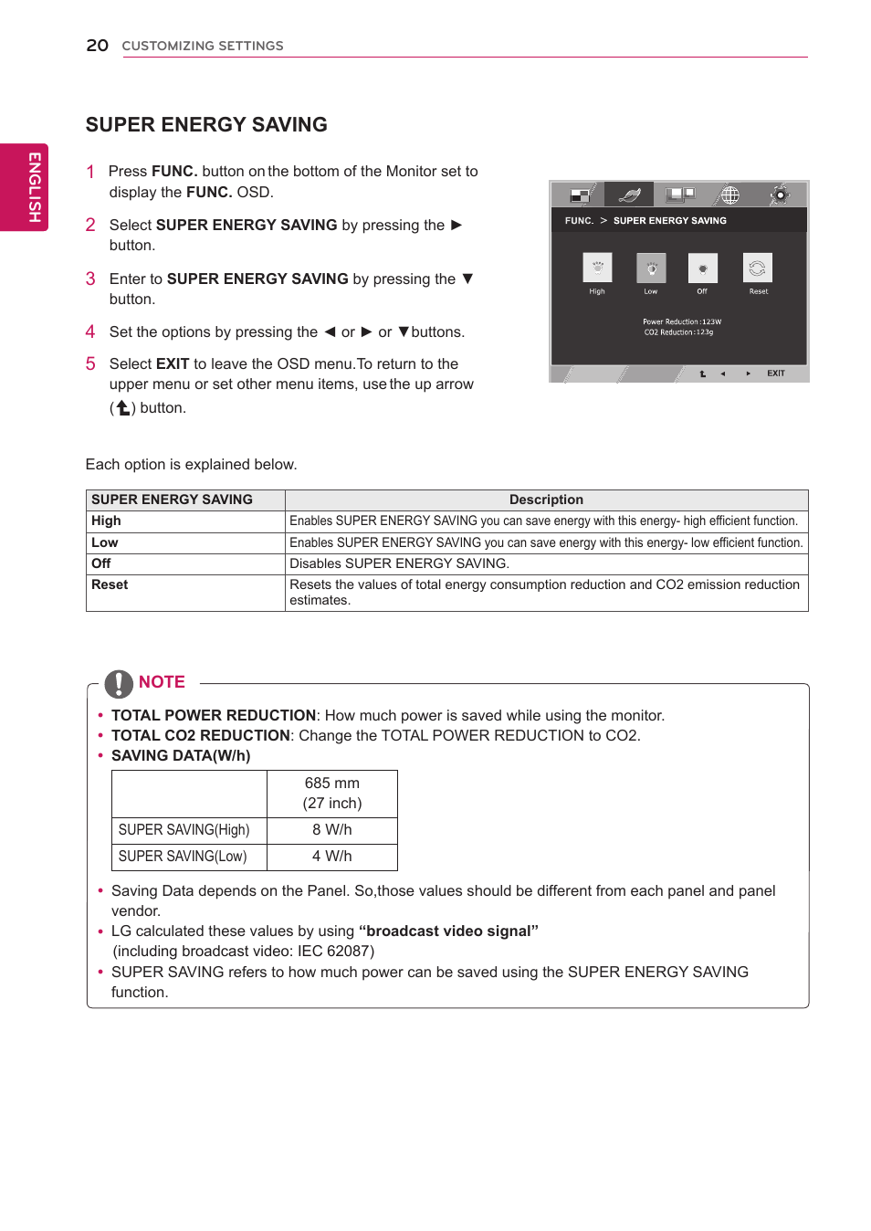 Super energy saving | LG 27EC33V-B User Manual | Page 21 / 29