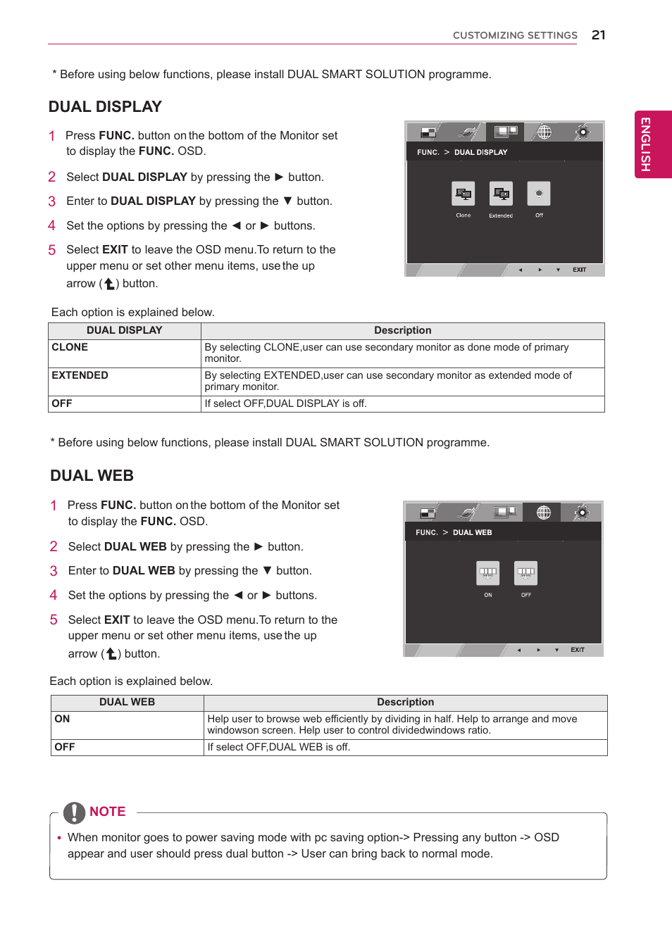 Dual display, Dual web | LG 27EC33V-B User Manual | Page 22 / 29