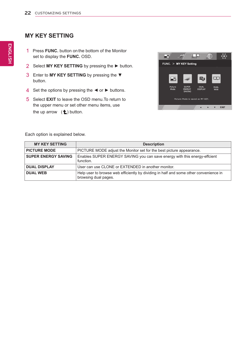 My key setting | LG 27EC33V-B User Manual | Page 23 / 29