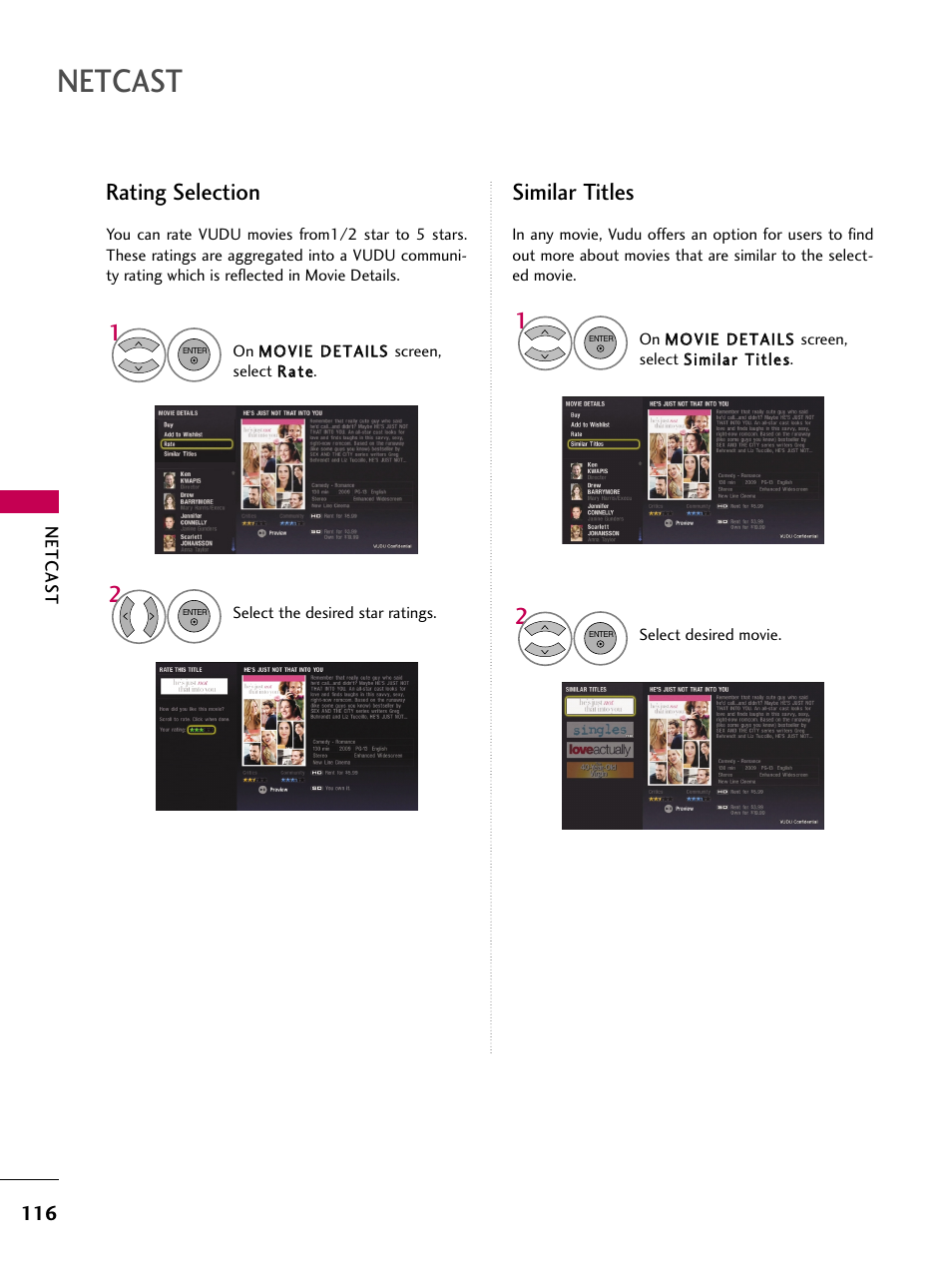 Netcast, Rating selection similar titles | LG 50PS80 User Manual | Page 117 / 195