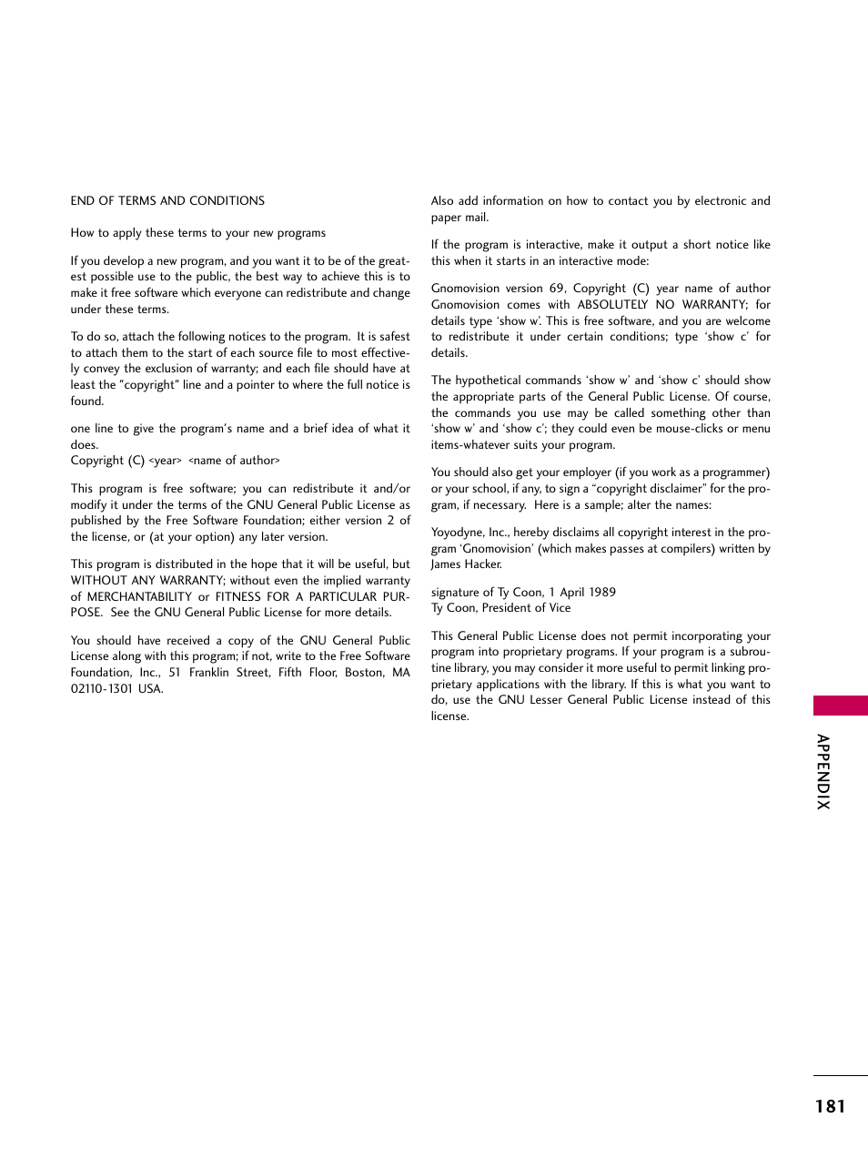 Appendix | LG 50PS80 User Manual | Page 182 / 195