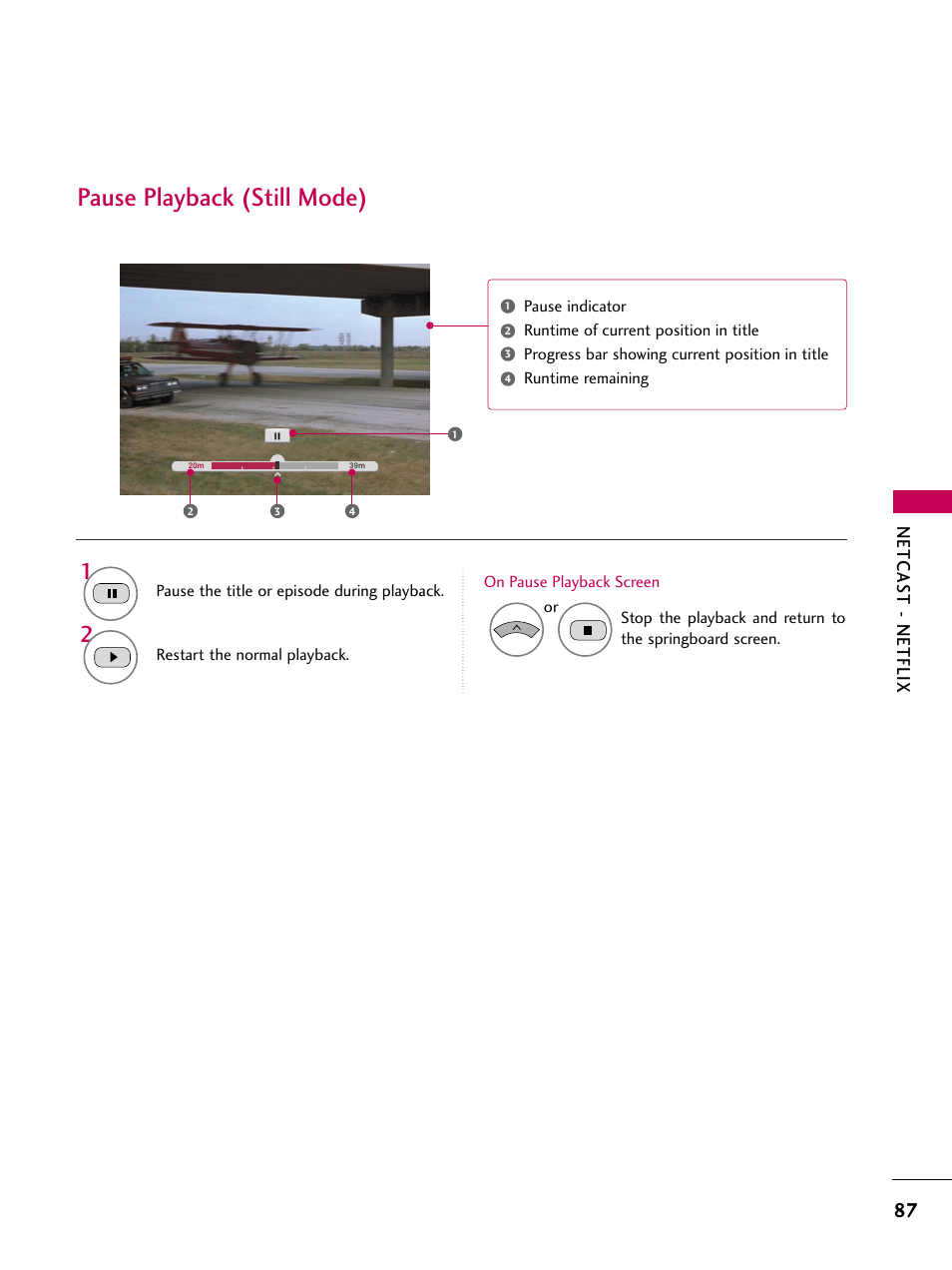 Pause playback (still mode), Netcas t - netflix | LG 50PS80 User Manual | Page 88 / 195