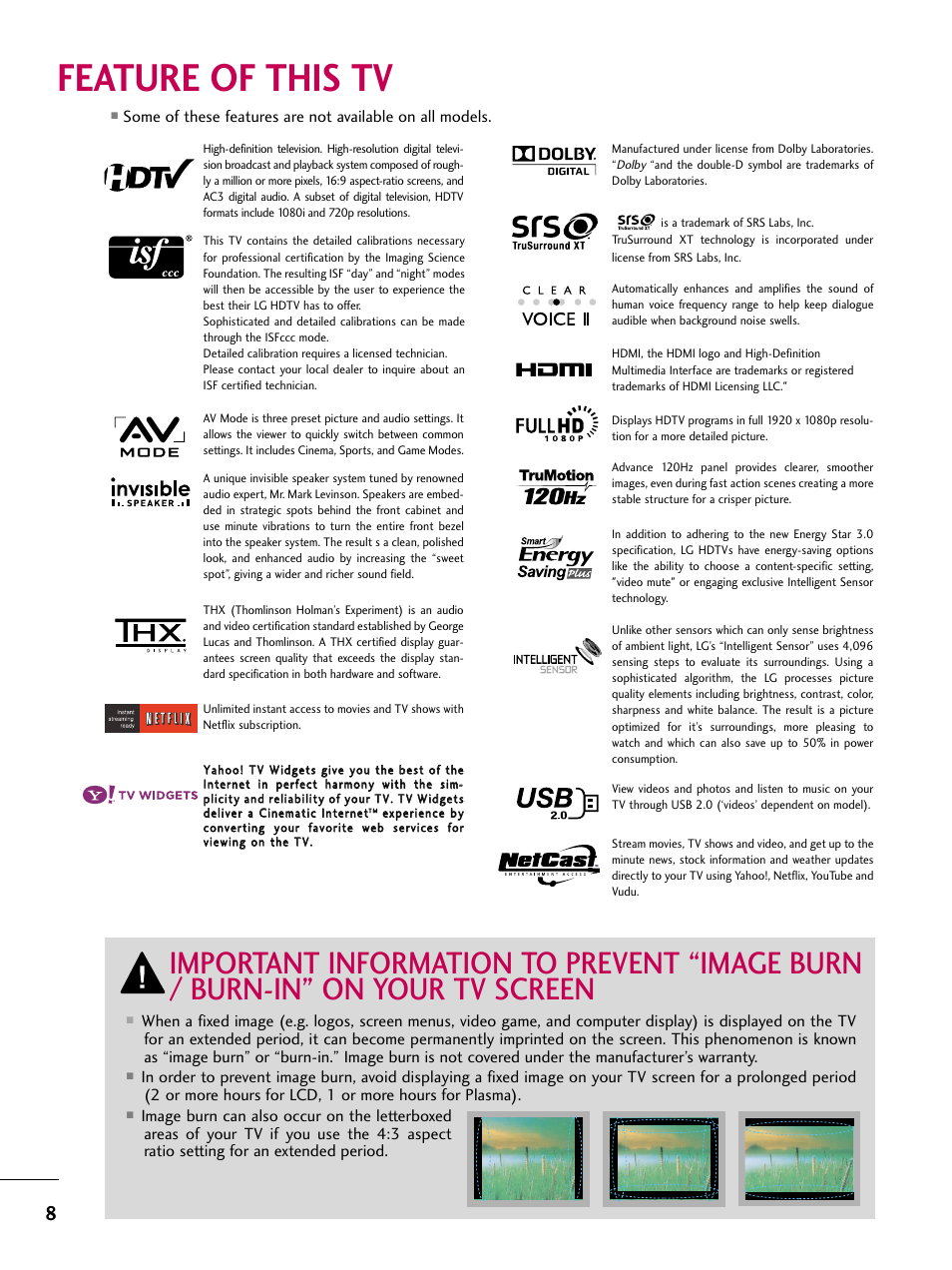 Feature of this tv | LG 50PS80 User Manual | Page 9 / 195