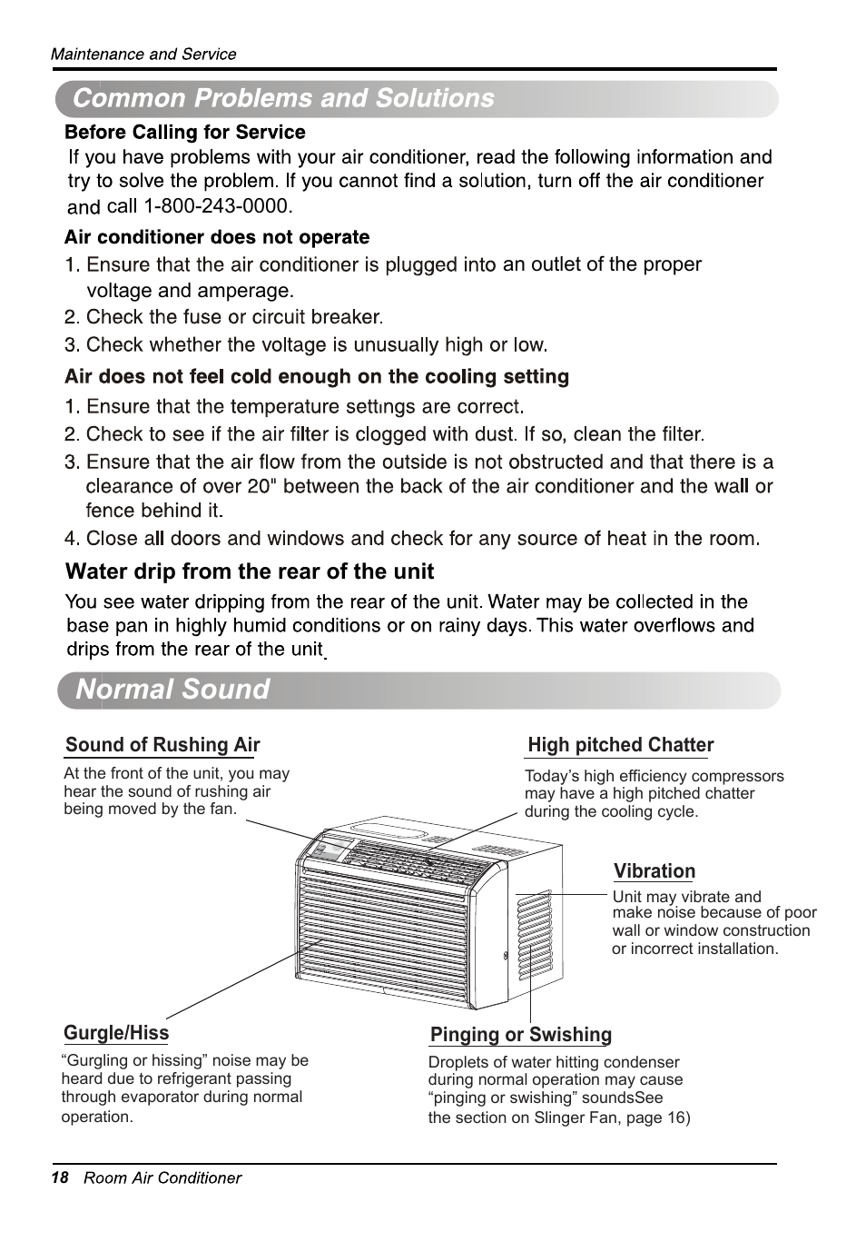 Normal sound, Water drip from the rear of the unit | LG LW5014 User Manual | Page 18 / 40