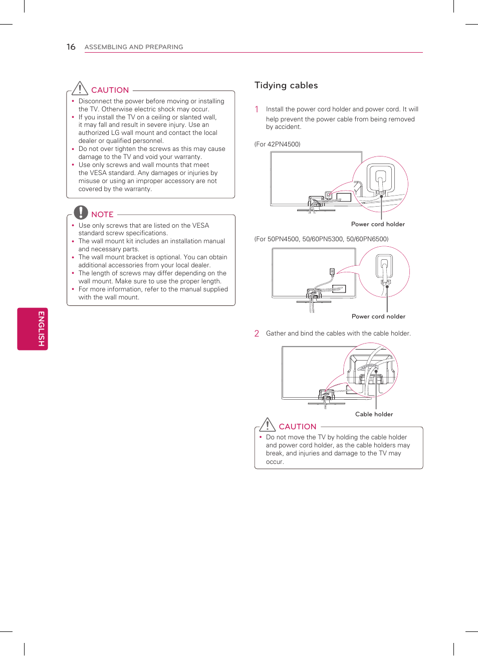Tidying cables | LG 60PN5300 User Manual | Page 16 / 44