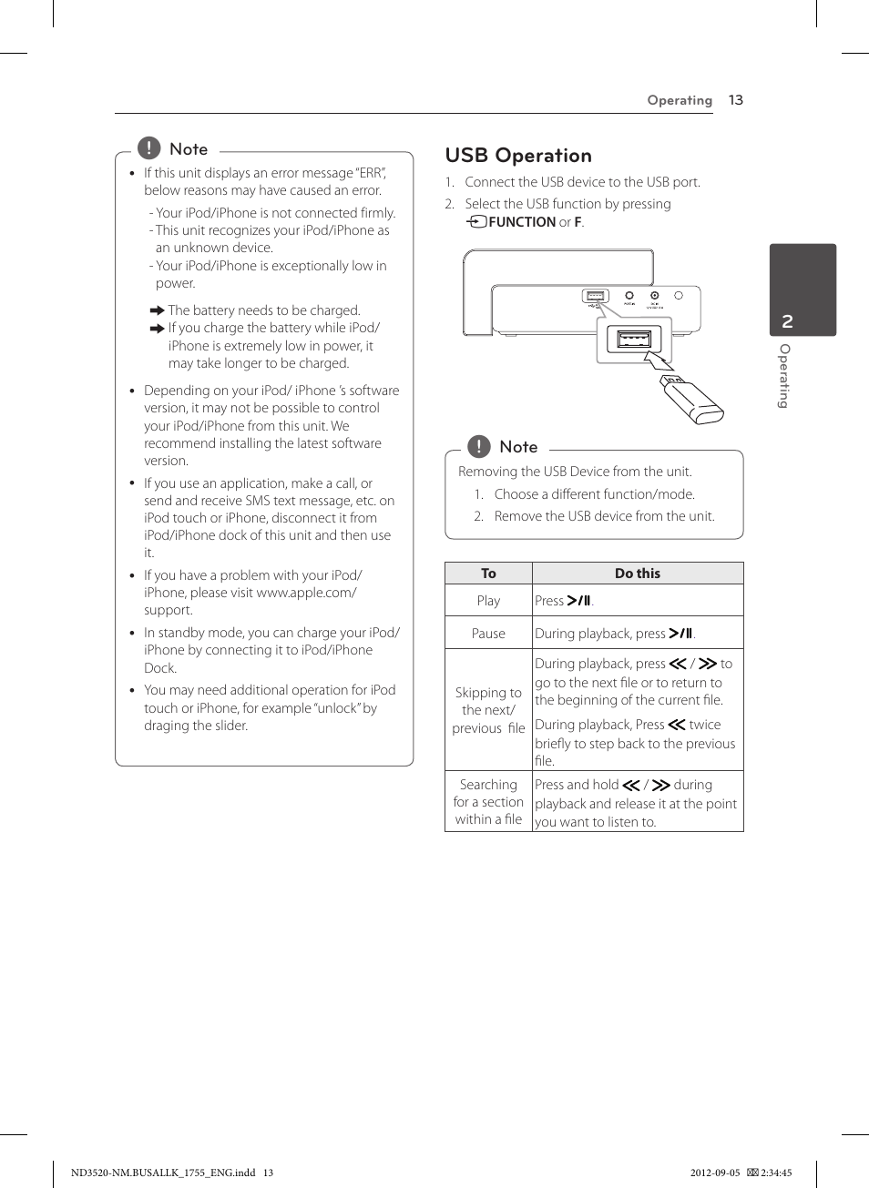 Usb operation, 13 – usb operation | LG ND3520 User Manual | Page 13 / 24