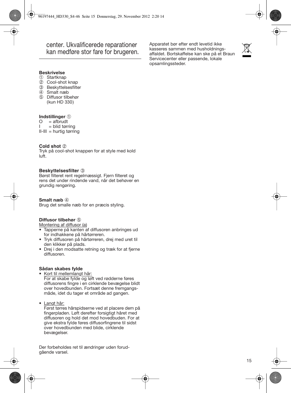 Braun HD310 Satin Hair 3 User Manual | Page 15 / 45