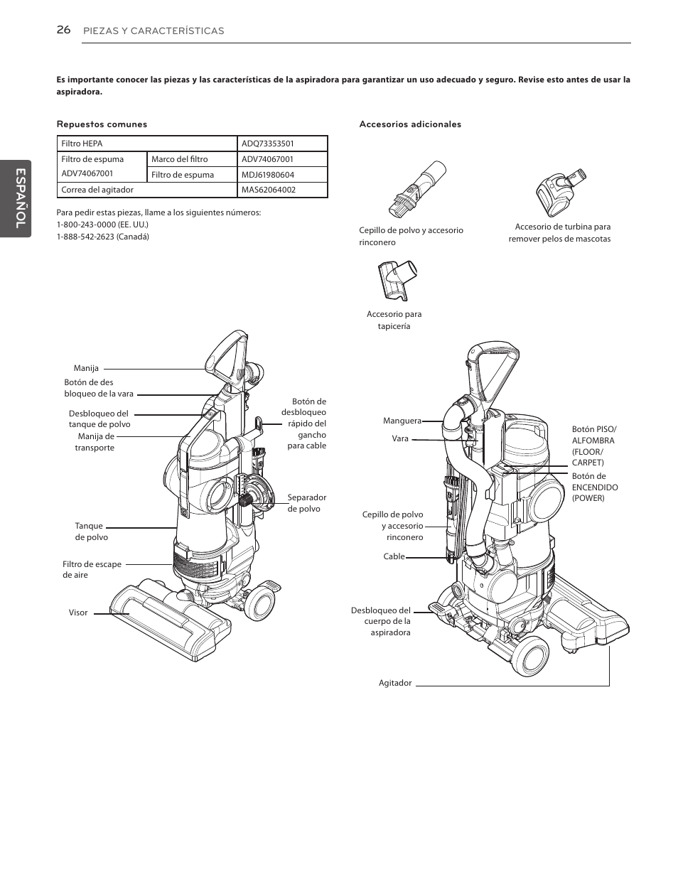Índice, 26 piezas y características 27 | LG LUV350P User Manual | Page 25 / 58