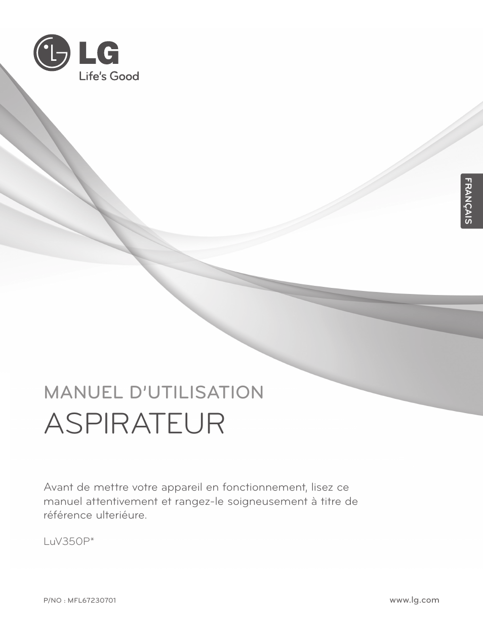 Aspirateur, Vacuum cleaner, Manuel d’utilisation | Owner’s manual | LG LUV350P User Manual | Page 39 / 58