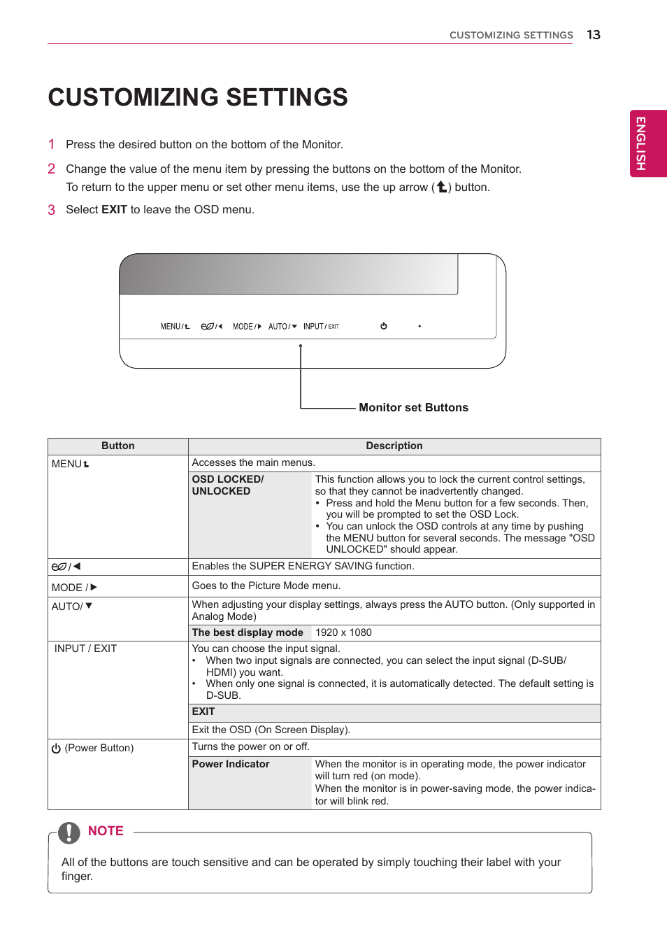 Customizing settings | LG 23ET63B-W User Manual | Page 13 / 27