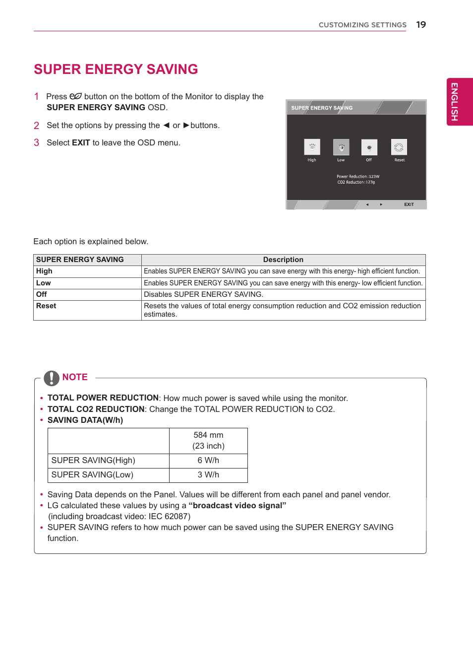 Super energy saving, 19 super energy saving | LG 23ET63B-W User Manual | Page 19 / 27