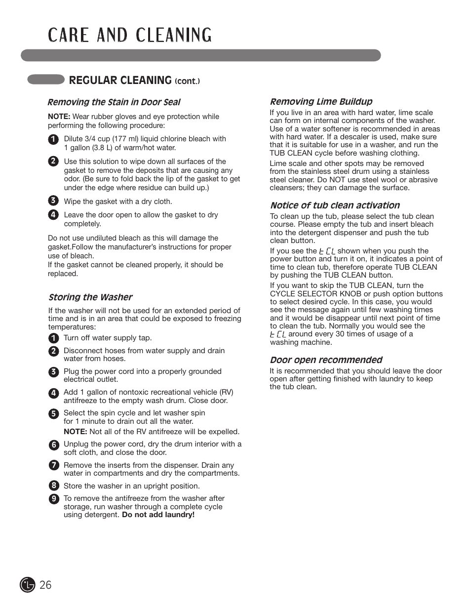 Regular cleaning | LG WM2601HL User Manual | Page 26 / 108