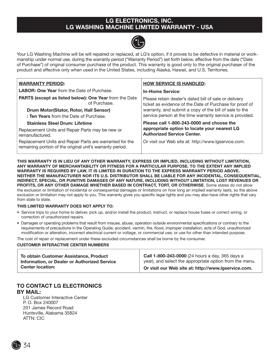LG WM2601HL User Manual | Page 34 / 108