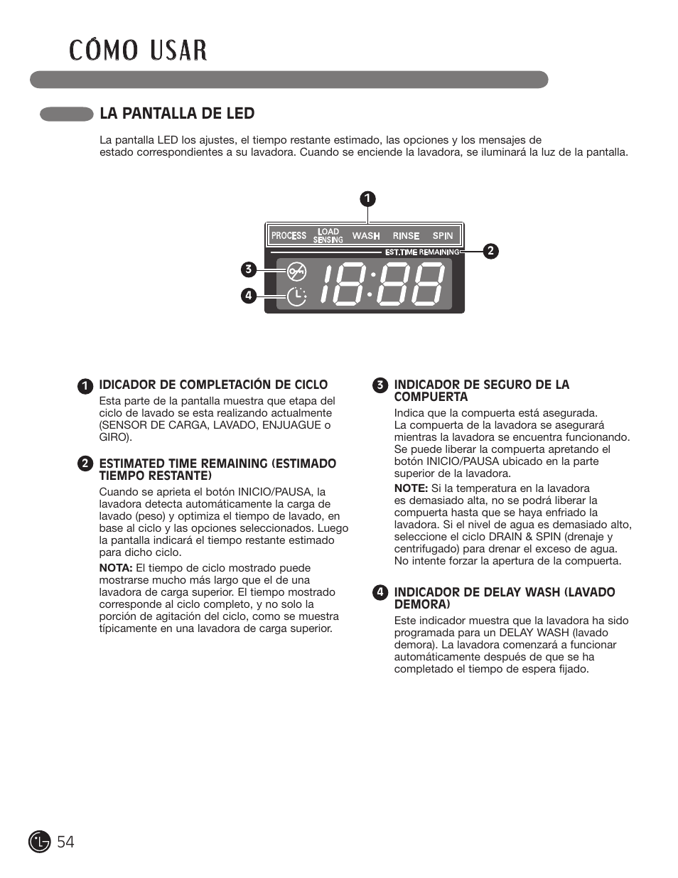 La pantalla de led | LG WM2601HL User Manual | Page 54 / 108