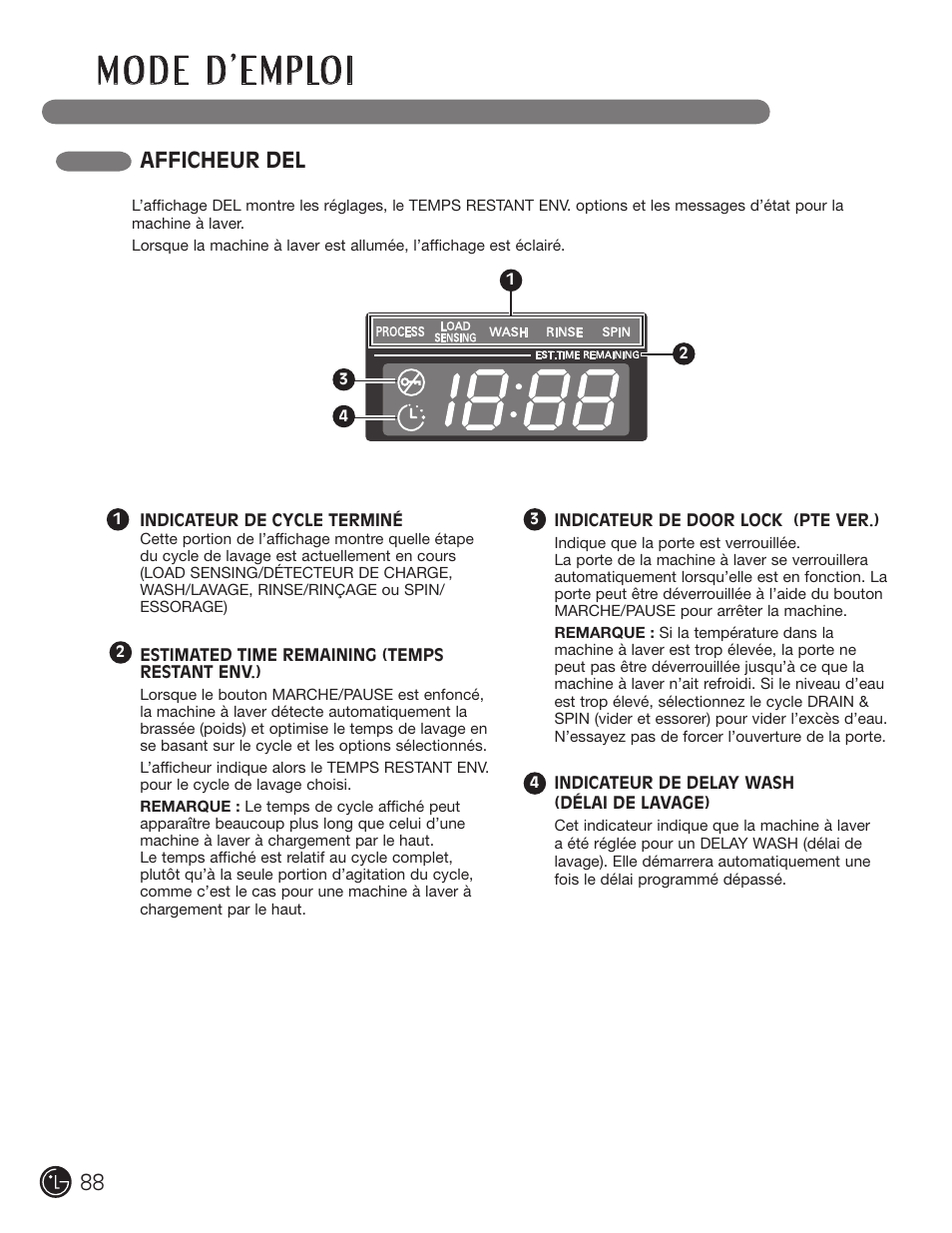 Afficheur del | LG WM2601HL User Manual | Page 88 / 108