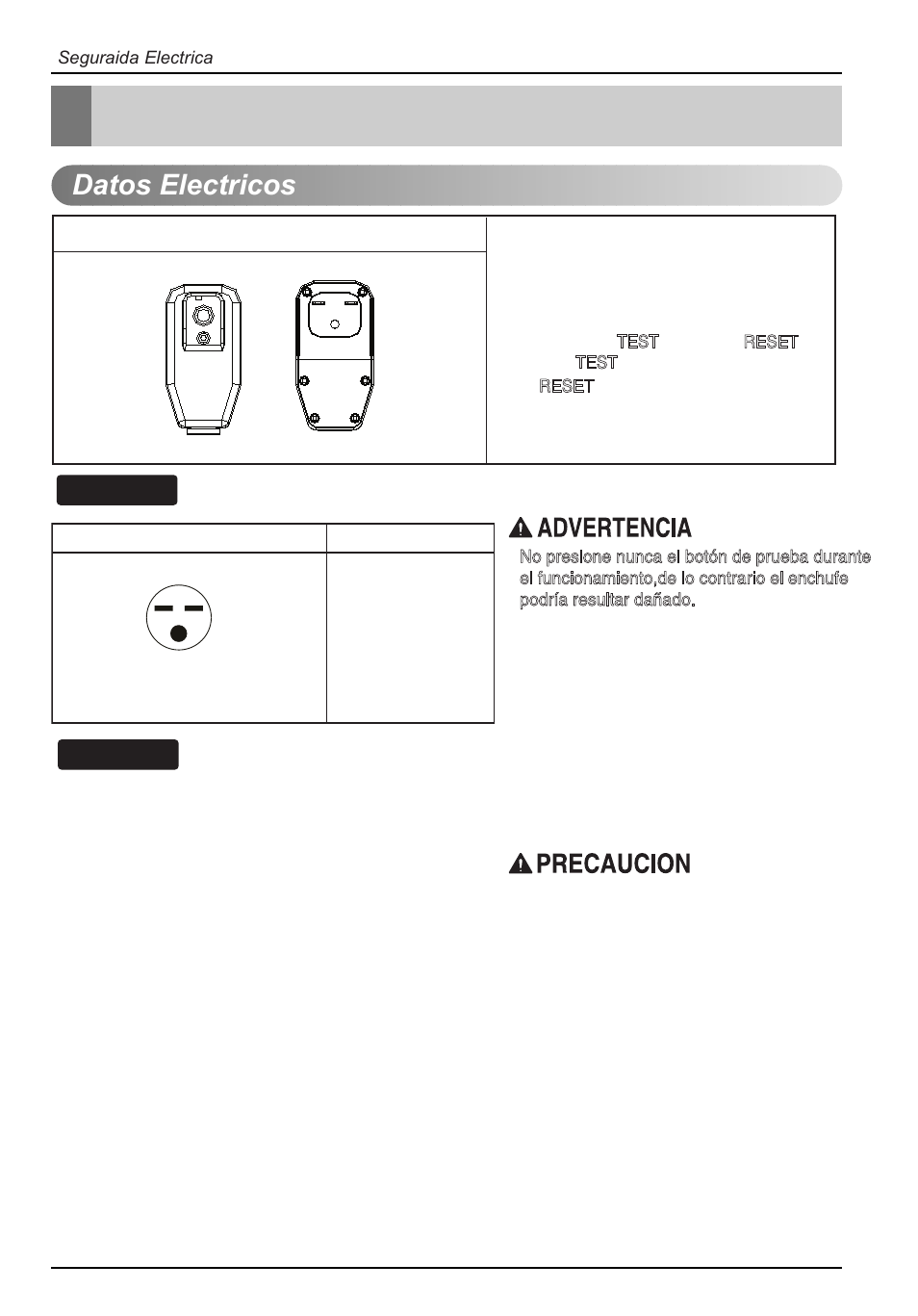 Seguraida electrica, Datos electricos, Consejo | LG LW1814ER User Manual | Page 30 / 46