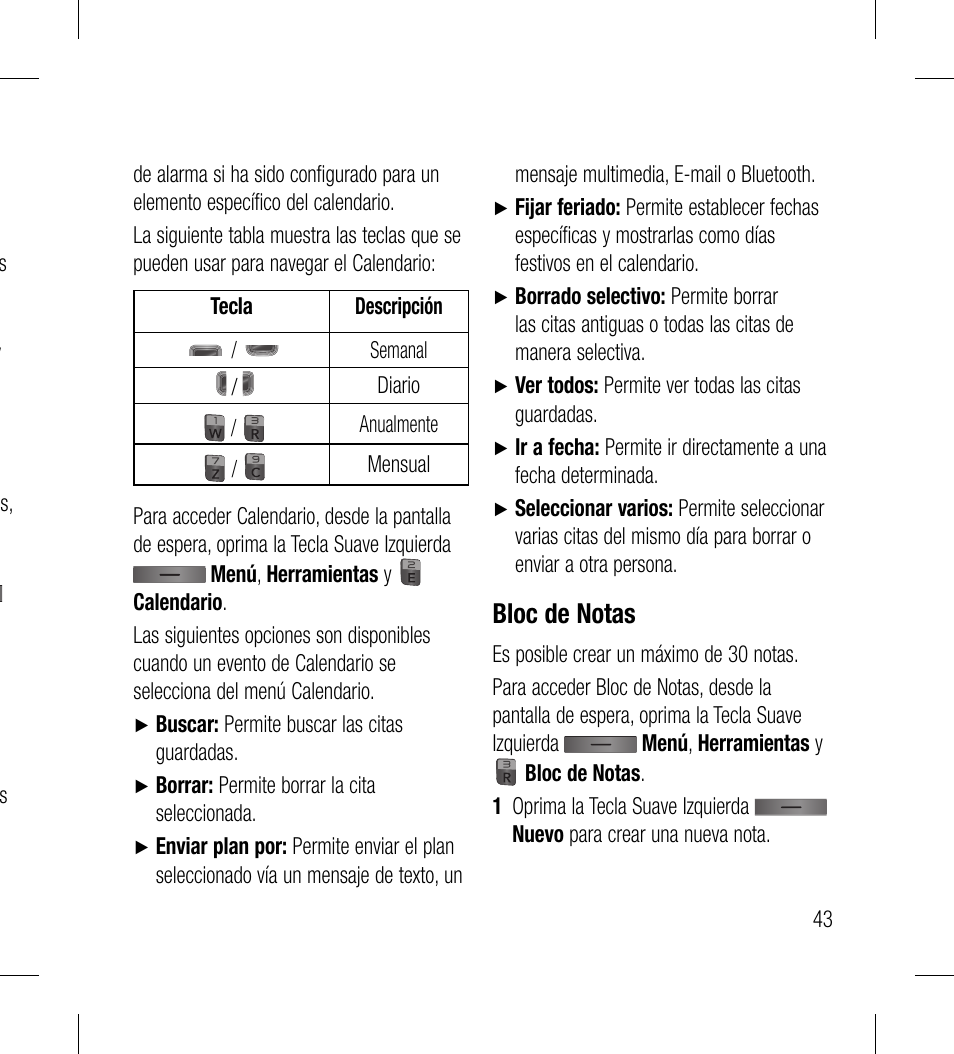 Bloc de notas | LG LG530G User Manual | Page 105 / 130